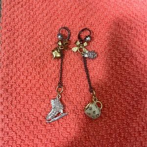 Vintage Betsey Johnson tea cup and ice skate dangling earrings
